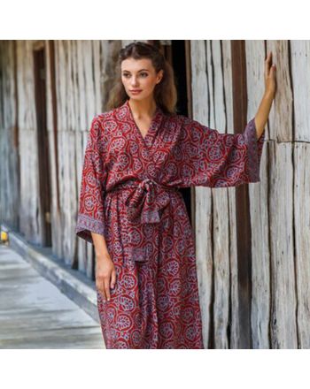 Burgundy Floral Batik Robe