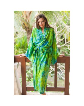 Leafy Haven Rayon Batik Robe